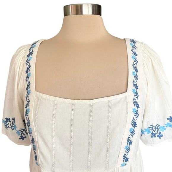 Old Navy Y2K Babydoll Floral Embroidery Top Sz L Boho Peasant Cottagecore Casual - Picture 7 of 10